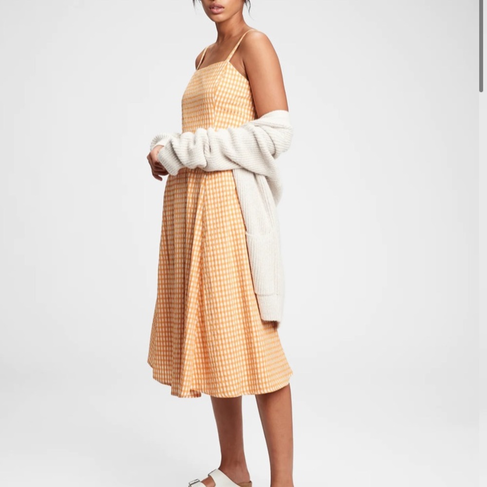 Gingham fit+flare midi dress
